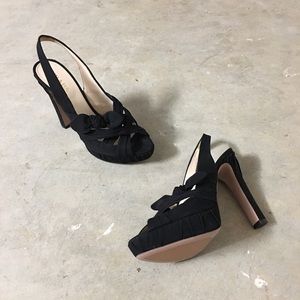 Prada Woven Slingback Pumps With Bow Detail